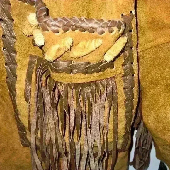Unisex Traditional Cowboy Western Leather Jacket Coat with Fringe (Size Small) - Picture 8 of 9